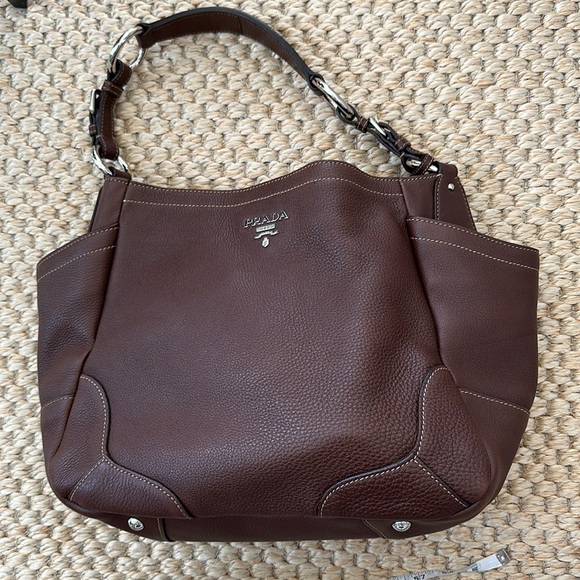 Prada Vitello Daino Hobo Shoulder Bag BROWN - Picture 3 of 16
